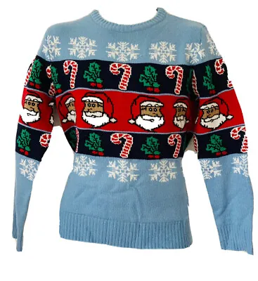 Christmas Jumper Small Pull Over  Sweater Holiday Xmas S Blue Santa Small Top • £5.99