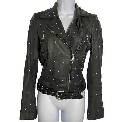Charlotte Eskildsen Designers Remix Jacket Black Leather Embellished Moto Jacket • $395