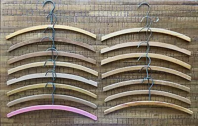 Lot Of 15 Vintage Wooden Clothes Hangers Arched Curved MCM  • $34.99