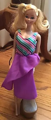 Mattel Barbi E Vintage 1970s Or 1980s Blonde Doll Pigtails Striped Purple Dress • $23