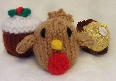 £2.99 • Buy KNITTING PATTERN Christmas Pudding And Robin Chocolate Cover Fits Ferrero Rocher