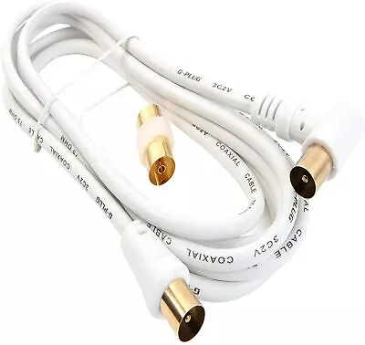 £3.99 • Buy 2m Long TV Aerial Right Angle With Plug Adapter - Coaxial Satellite Cable TV