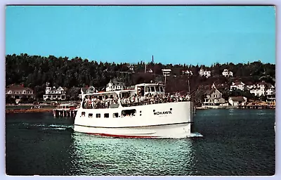 Postcard MI Mohawk Ferry Boat Ship People  Water View Mackinac Island Michigan • $7.95