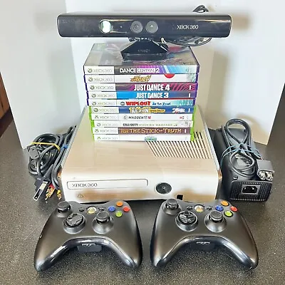 $139.95 • Buy Microsoft Xbox 360 S 320GB Kinect White Console 1439 W/ 2 Controllers & 10 Games