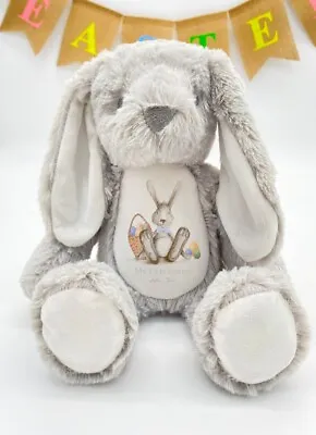 Personalised My First Easter Bunny Teddy L Grey/Blue/White • £13.95