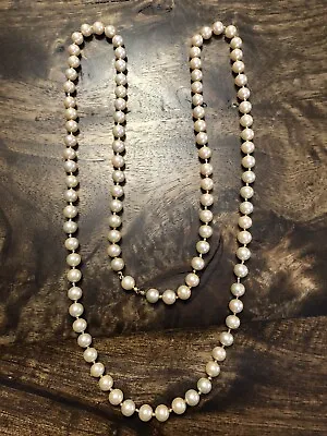 Beautiful Vintage Ivory Glass Knotted Pearls With Unique Gold Tone Clasp 38” • $18