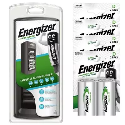 Energizer Universal Charger + 8 X D Size 2500 MAh Batteries. 3Hr AA AAA C D & 9V • £52.99