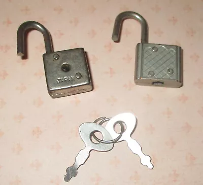 Vintage Pair Of Small Miniature Locks Padlock W/ 2 Keys Made In Japan  1/2  • $12