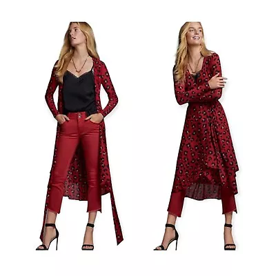 CAbi 5771 New With Tags Red Siren Leopard Wrap Around Dress Cardigan Wear 2 Ways • $41.95