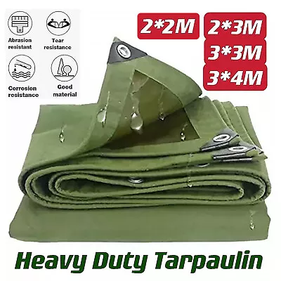 4 Sizes Heavy Duty Waterproof Canvas Tarp Tarpaulin Sun Blocked Dustproof Army • $67.89