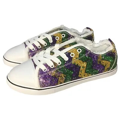 New Mardi Gras Shoes Womens 38 7.5 Chevron Faux Glitter Tennis Parade NOLA • $21.99