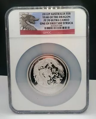 2012 Australia Year Of The Dragon 🐲🐲🐲🐲🐲 5 Oz Silver Coin $8 NGC PF 70 💎💎 • $550