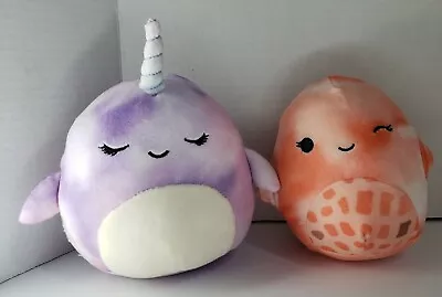 Squishmallow 5  Livvy Coral Starfish & Nabila Narwhal Narwal Kellytoy Plush Sea • $19.95