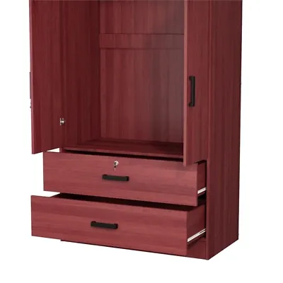 Better Home Products Grace Armoire Wardrobe With Mirror & Drawers In Mahogany • $289.88