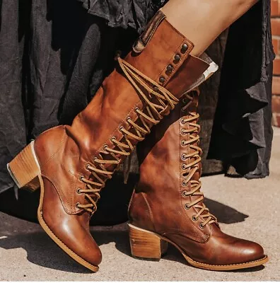 Womens Freebird Grany Leather Lace Up Zip Up Boots Heeled Cognac Size 8 New • $145