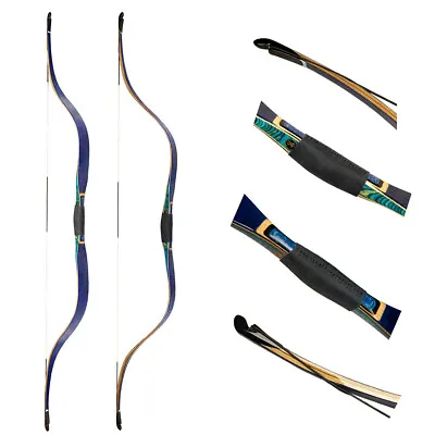64'' Zhuran Curly Maple Blue Recurve Long Bow Traditiuonal Handmade Bow Archery • $369