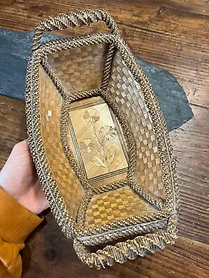 19th Eme Straw Marquetry Basket & Empty Pocket • $142.83