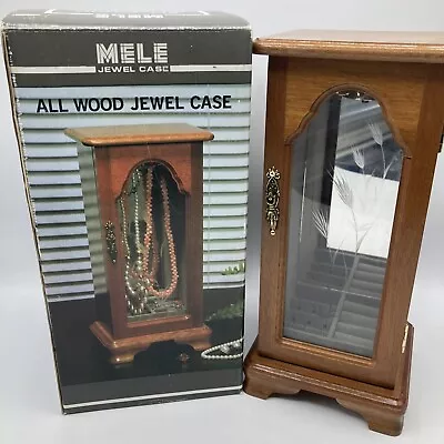 Mele Jewelry Box All Wood Jewel Case Etched Glass Door Necklace Ring Earring • $29.99