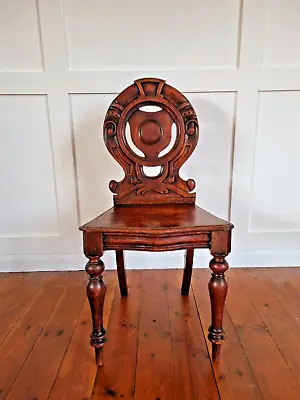 Antique Oak Hall Chair With Carved Back • £95