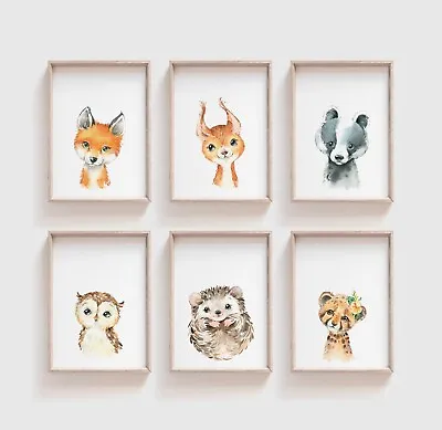 Watercolour Baby Woodland Animal Nursery Prints / Bedroom Art Cute Kids Unisex  • £5.95