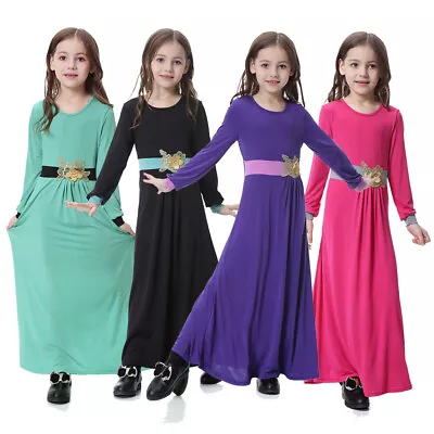 Muslim Girls Prayer Dress Kids Hijab Abaya Robe Islamic Eid Party Gown Jilbab • £10.20