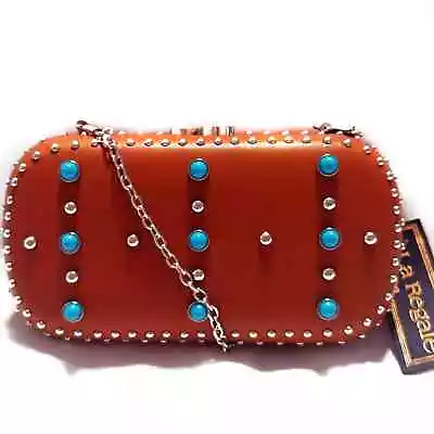 La Regale Clutch Purse Handbag Brown Mini Western Chic Silver Studded Chain • $24.99