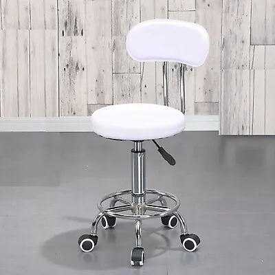 Height Adjustable Stool Swivel Faux Leather White Chair Office Round PC Stool UK • £31.90
