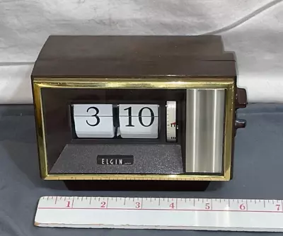 Vintage ELGIN #16506 Wind Up Portable FLIP NUMBER Alarm CLOCK Working • $89.99