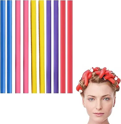 10Pcs Flexi Rods For HairCurlers Rollers Long And Short Hair Heatless Magic Hai • £5.62