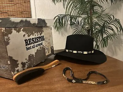 Vintage Resistol Men 4XXXX Beaver Felt Black Cowboy Hat Western Trophy USA 7 5/8 • $199