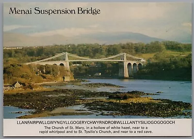 Menai Suspension Bridge Gwynedd Wales Postcard Unposted • £5
