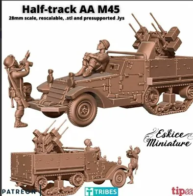 Ww2 M45 AA Halftrack With Crew  1/35th Resin Printed • £45