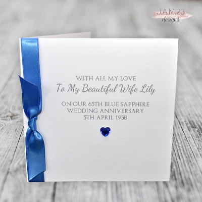 Personalised 65th Blue Sapphire Wedding Anniversary Card Wife Husband Couple • £5.49