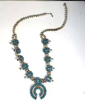 Nathaniel And Rosemary Nez Squash Blossom Turquoise Necklace • $2200