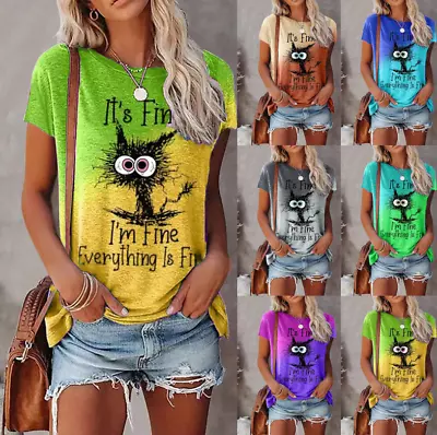 £14.77 • Buy It's Fine I'm Fine Everything Is Fine Funny Cat Cartoon Meme Animal T-shirts 