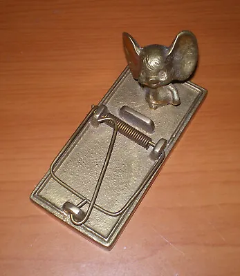 Vintage 1980 ENESCO Brass Mouse On Trap Figurine Paperweight Bill Holder 3.5  • $14.95