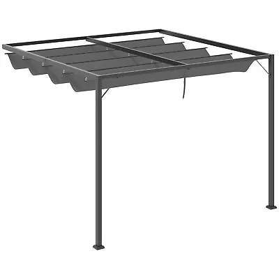 Outsunny 3 X 3(m) Outdoor Pergola Retractable Canopy Wall Mounted Gazebo Grey • £186.99