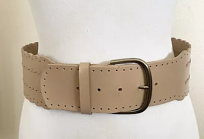 Cabi Belt Womens Size M Wide Belt Large Buckle Scalloped Light Tan 80s Like Boho • $14.40