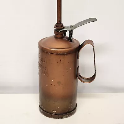 Goldenrod Steel 1 Quart Oil Can Thumb Pump Oiler 9  Long Neck Fixed Spout USA • $39.95