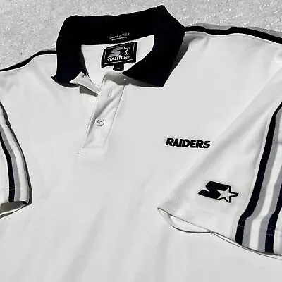 Vintage Oakland Raiders NFL Starter White Polo Shirt Mens L Embroidered • $19