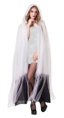 £14.99 • Buy Ladies White Ghost Bride Cape Hooded Halloween Cloak Fancy Dress Costume New