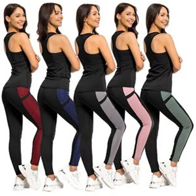 £14.99 • Buy Women's Sport Set Two Pieces Top + Leggings Elastic Outfit Tracksuit Gym FitnesS