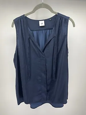 Cabi Womens Size Large Finale Blouse Midnight Blue Tie Neck Polyester V-Neck • $26.95