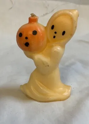 Vintage GURLEY HALLOWEEN Candle Ghost Holding Orange Pumpkin Jack-o-lantern • $14.95