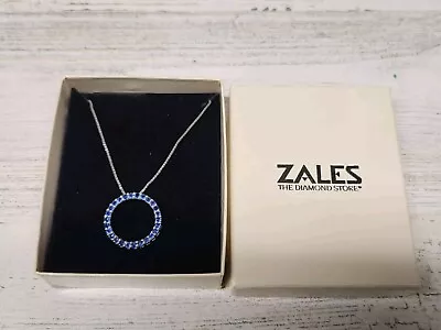 Zales Sterling Silver 925 & Lab Created Sapphire Circle Pendant Necklace 18  • $59.99