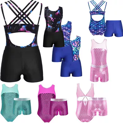 Kids Girl Leotard Pattern Bodysuit Workout Dancewear Gym Sport Jumpsuit SuitS • £7.99