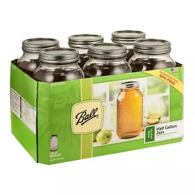 Ball Wide Mouth 64Oz Half Gallong Mason Jars With Lids & Bands Canning 6 Count • $23.06