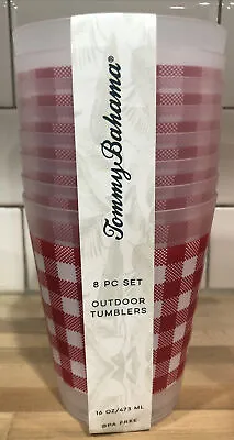 $18 • Buy Tommy Bahama Set Of 8 Plastic Tumblers Cups Glasses Red White Plaid Gingham
