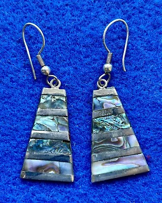 Mexico Alpaca Silver Abalone Dangle Earrings • $11.99