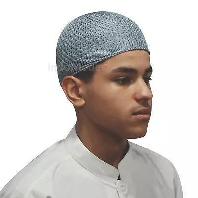 Grey Kufi Cap Open-weave Nylon Knit Stretch Muslim Beanie Skull Prayer Hat • $9.42